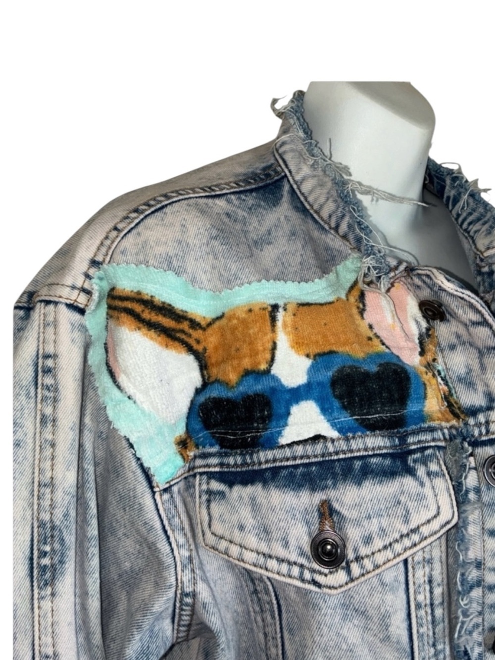 Corgi Denim Jacket by 'Ragamuffin Couture" women's Large, one of a kind. EUC